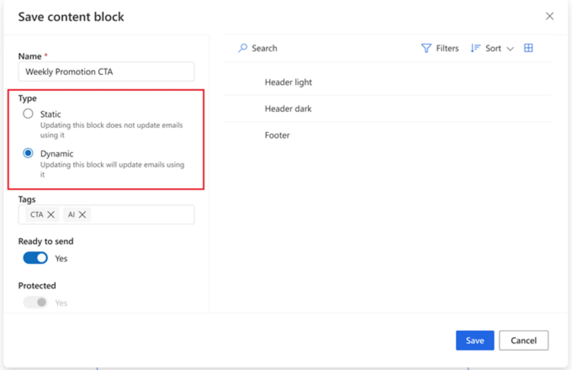 Dynamic content blocks in the Customer Insights – Journeys release plan