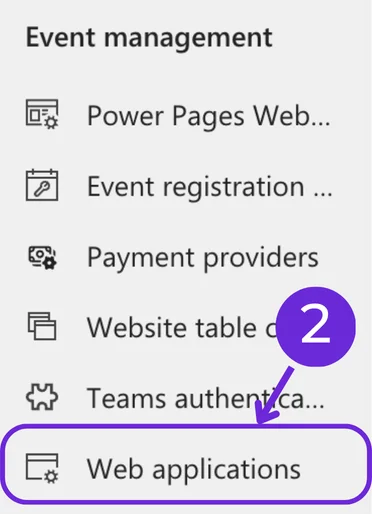 Web Applications in the Event Management group (callout 2)